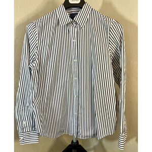 Chap's woman's L No Iron Black and White Stripped button down